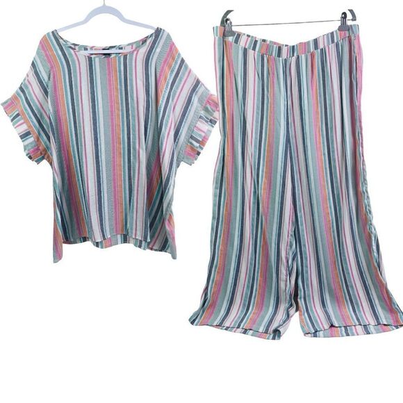 Emery Rose Plus Stripped Pants Suit - Picture 4 of 16